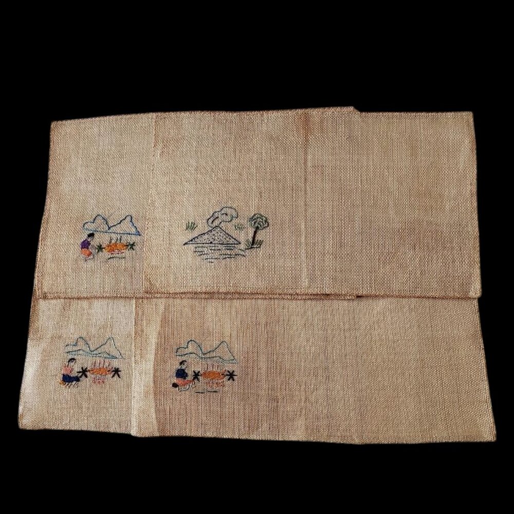 1940s Philippine's Handmade Hessian/Burlap Placemat/Tray Mat Embroidered (4)
